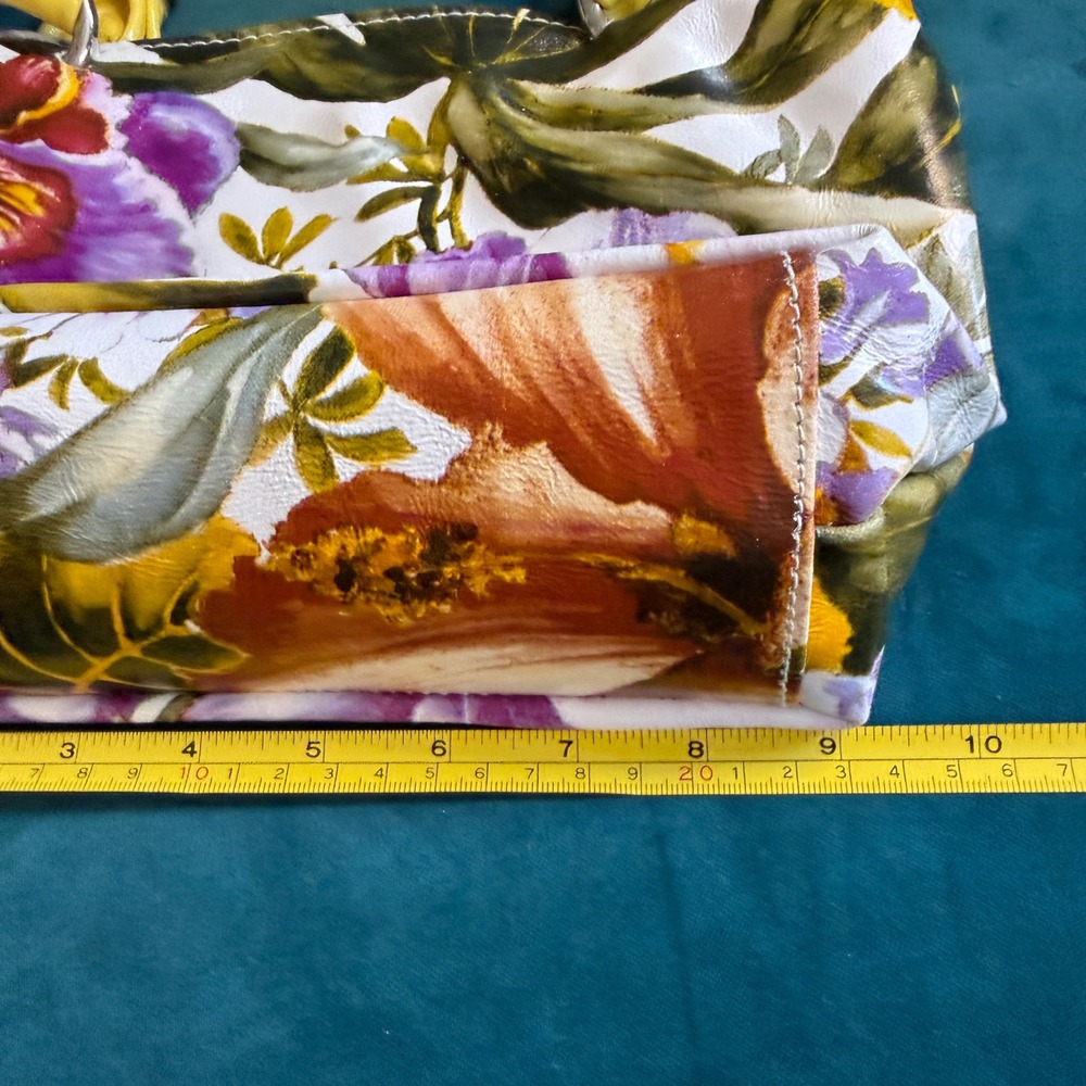 Cecconi Piero Italian Floral Leather Handbag Yellow Purple White Mini Tote Bag - Picture 4 of 15